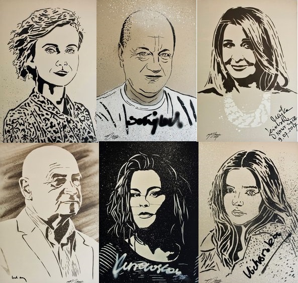 Nowy Sącz:  MGR MORS namalował portrety sądeckich gwiazd dla Tomasza Brzeskiego