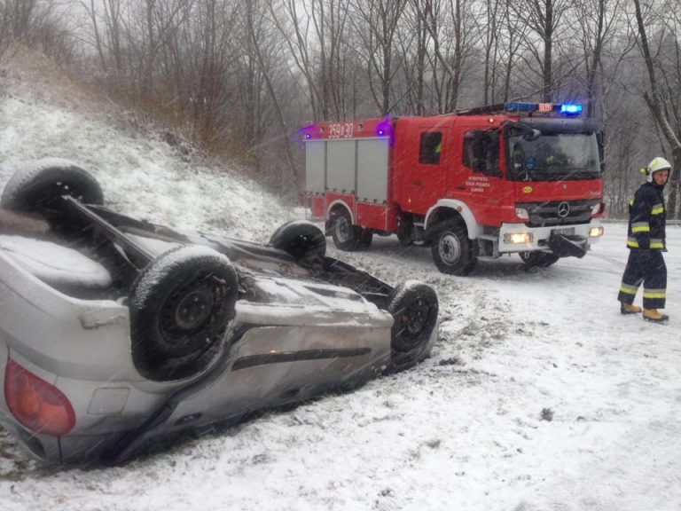 UWAGA! na drogach zimowe warunki. 5 osób zostało rannych w dwóch wypadkach w gminie Łabowa
