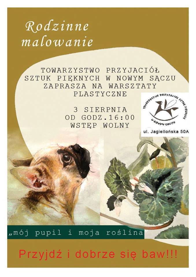 3 sierpnia, godz. 16, Nowy Sącz: „Mój pupil, moja roślina” – warsztaty plastyczne.