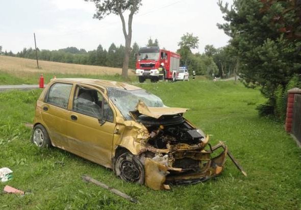 Kobieta straciła panowanie nad samochodem i wjechała w ogrodzenie. Dwoje dzieci w szpitalu