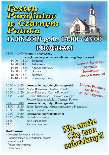 Czarny Potok, 16 czerwca: Festyn Parfialny z loterią św. Marcina