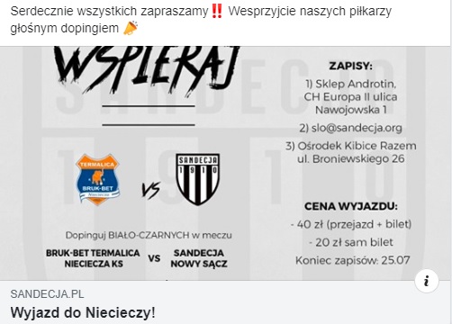 Sandecja Nowy Sącz. Trwają zapisy na mecz do Niecieczy