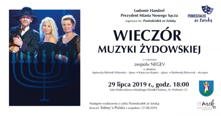 Nowy Sącz, 29 lipca: wieczór muzyki żydowskiej w wykonaniu zespołu Negev