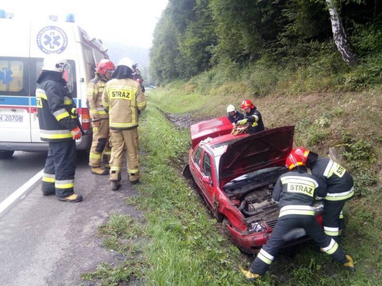 Samochód osobowy wypadł z drogi i zatrzymał się w rowie