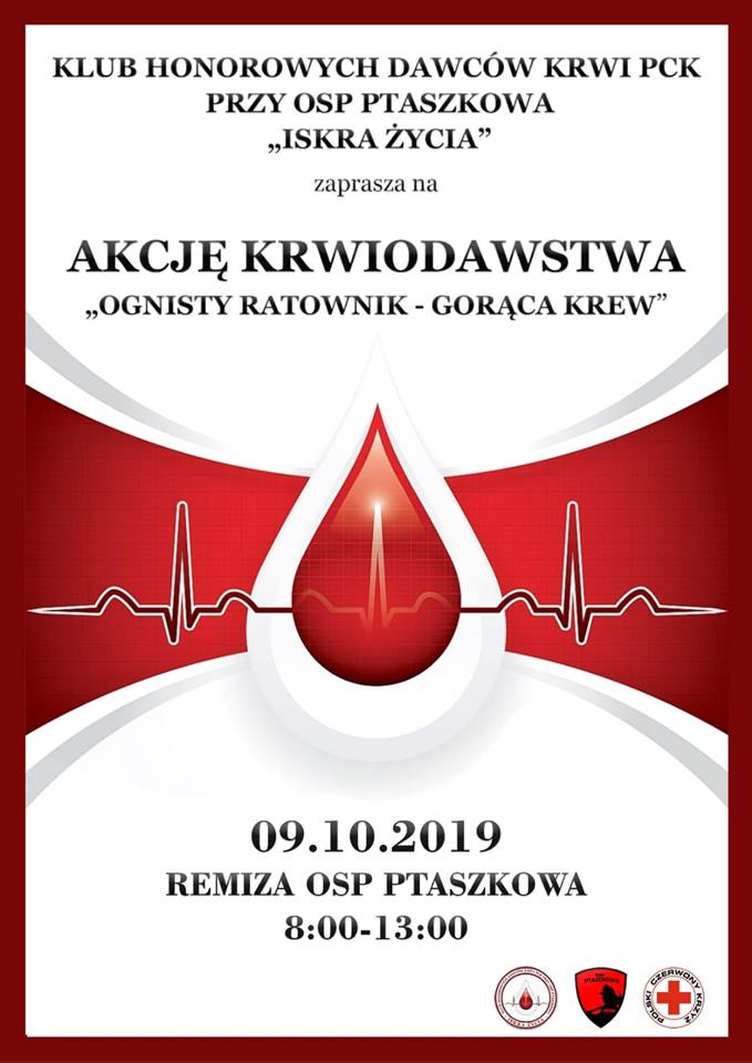 Ptaszkowa, 9 października: akcja krwiodawstwa! „gorący ratownik – ognista krew”