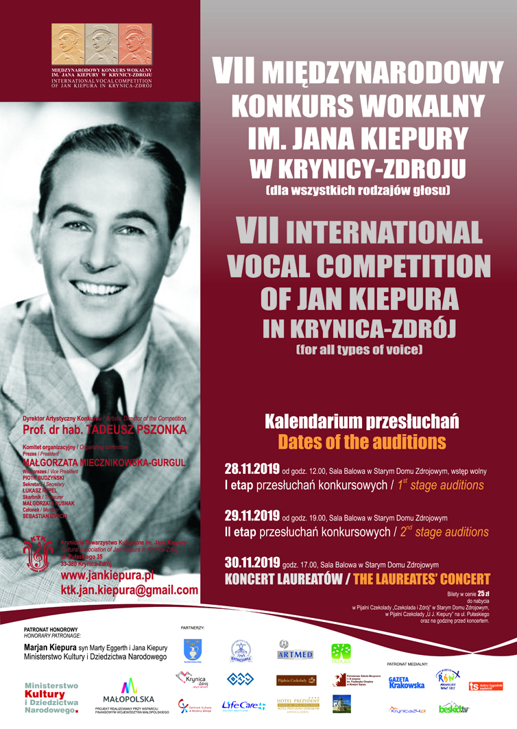 29-30 listopada, Krynica – Zdrój: VII Międzynarodowy Konkurs Wokalny im. Jana Kiepury