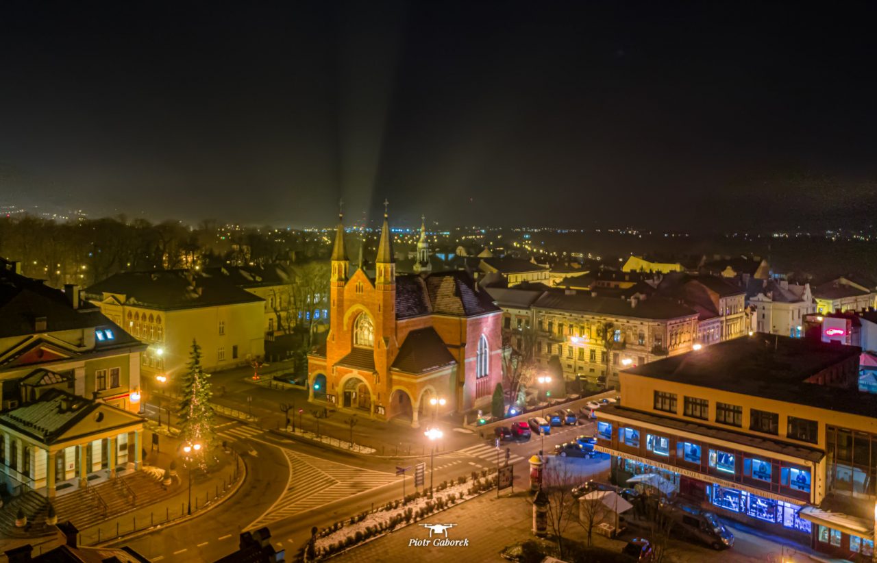Nowy Sącz, widok z drona. Kościół św. Kazimierza