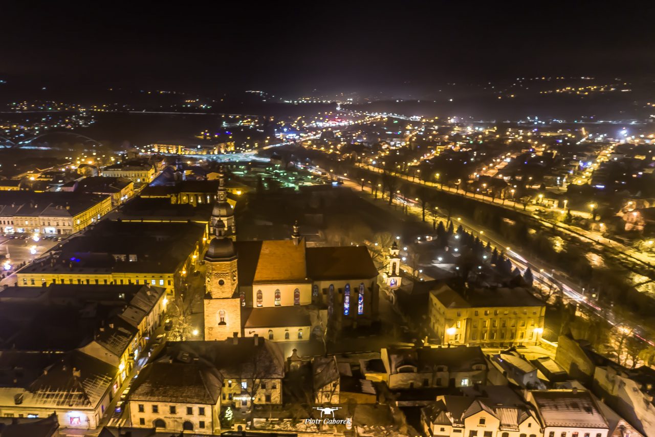 Nowy Sącz, widok z drona. Bazylika św. Małgorzaty