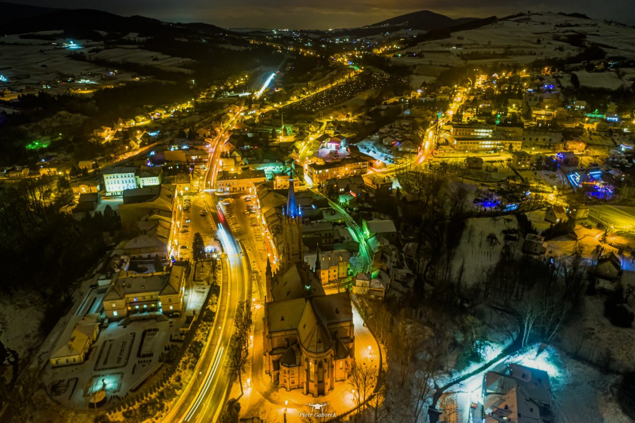 Grybów, widok z drona