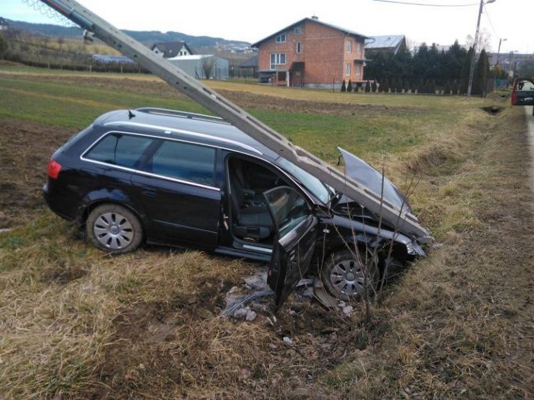 Zagorzyn: Audi uderzyło w słup. Dwie osoby w szpitalu
