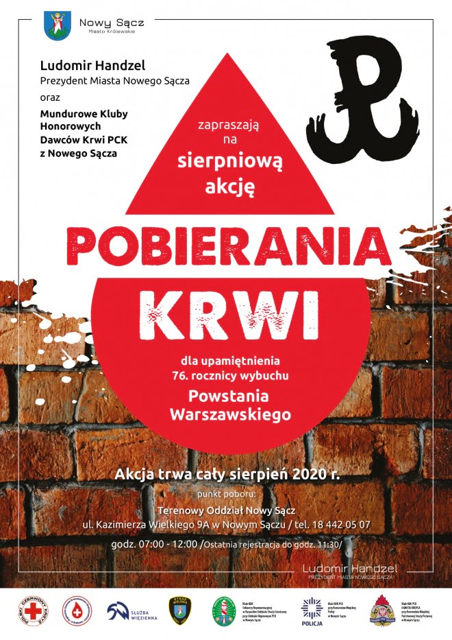 Nowy Sącz: akcja honorowego oddawania krwi dla upamiętnienia 76. Rocznicy Powstania Warszawskiego