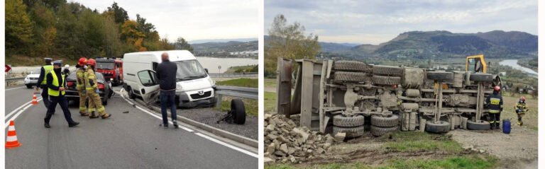 Na DK 75 – stłuczka Peugeota i Audi. W Rdziostowie wywrotka ciężarówki. Kierowca ranny…