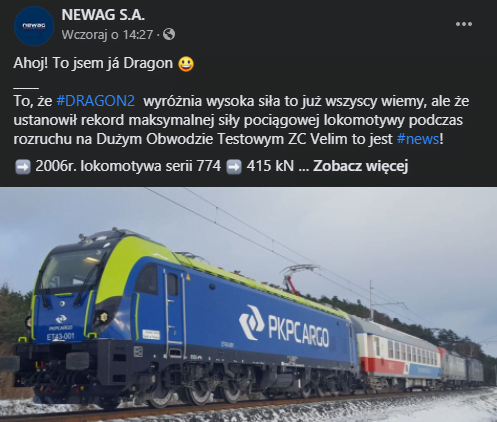 Lokomotywa Dragon 2 nową rekordzistką w Czechach