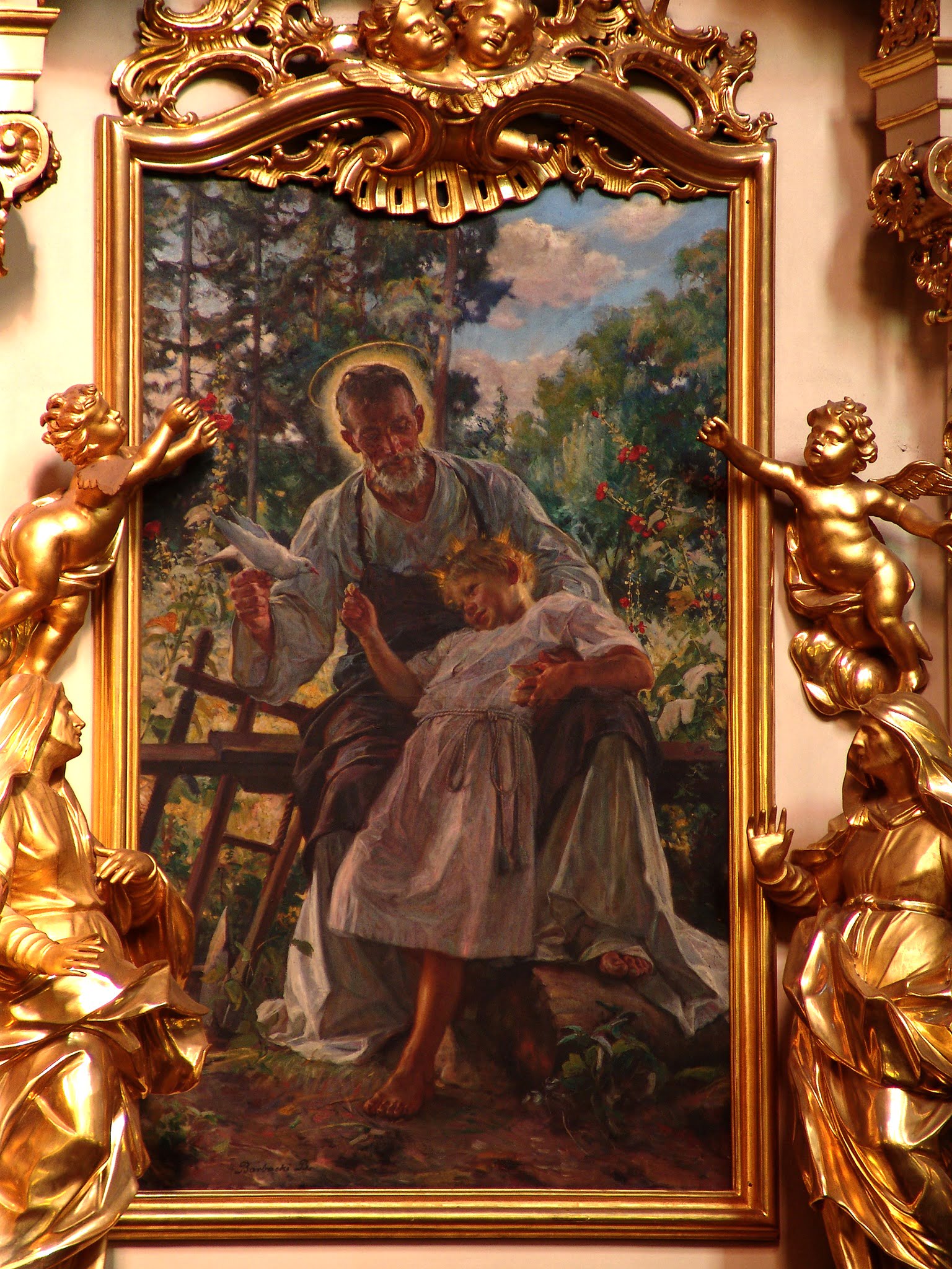 Mały Jezus i św. Józef. Obraz Bolesława Barbackiego