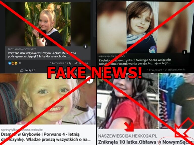 Nowy Sącz. Grybów. Piwniczna-Zdrój. Fake newsy o porwaniu dzieci z Sądecczyzny zalewają internet