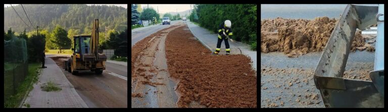 Łososina Dolna. Wytłoki owocowe pokryły jezdnię