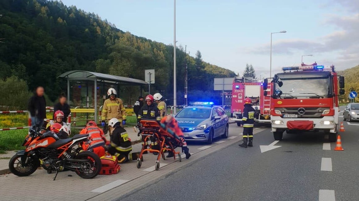 Muszyna - zderzenie motocykla z samochodem osobowym