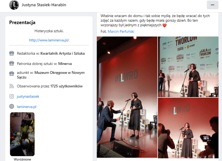 Justyna Stasiek-Harabin z nagrodą Gali Twórców 2021