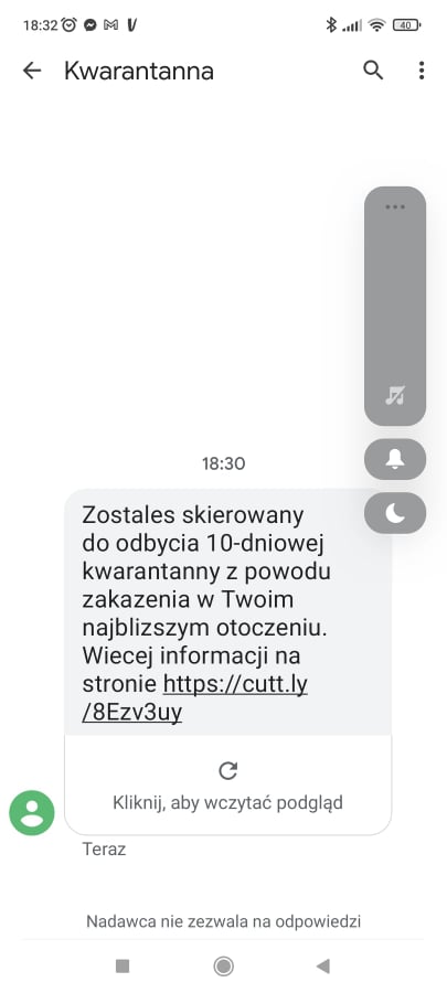 fake sms, kwarantanna