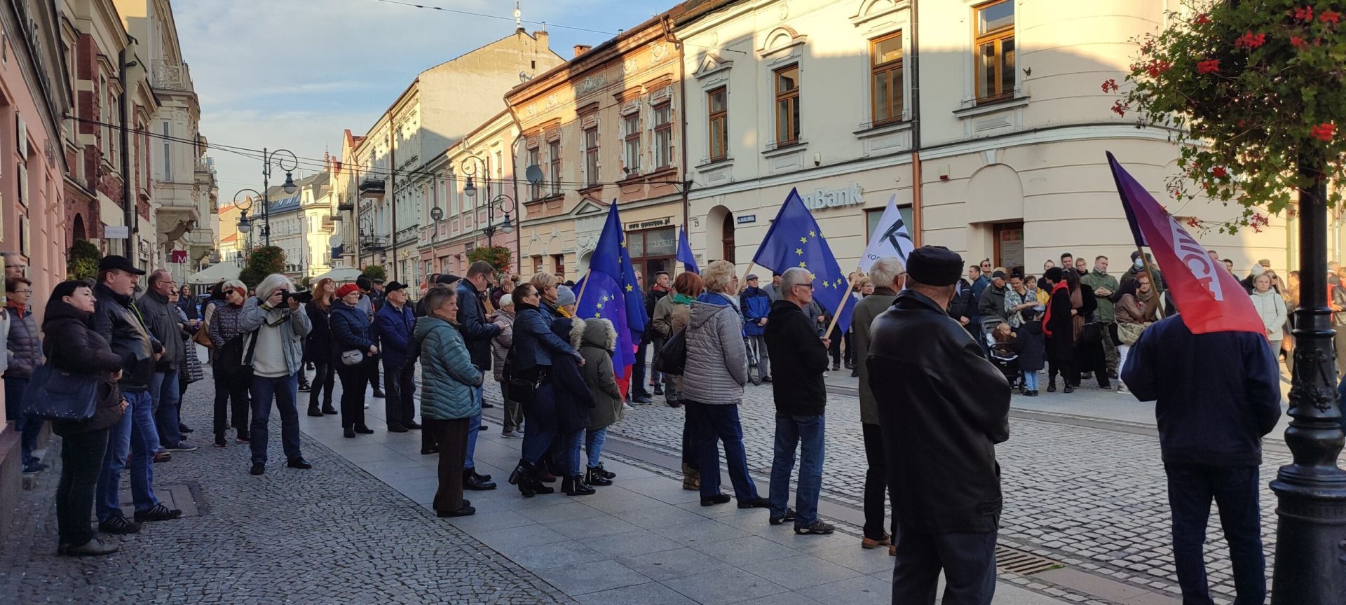 Antyrządowa demonstracja w Nowym Sączu, protest w obronie obecności Polski w UE