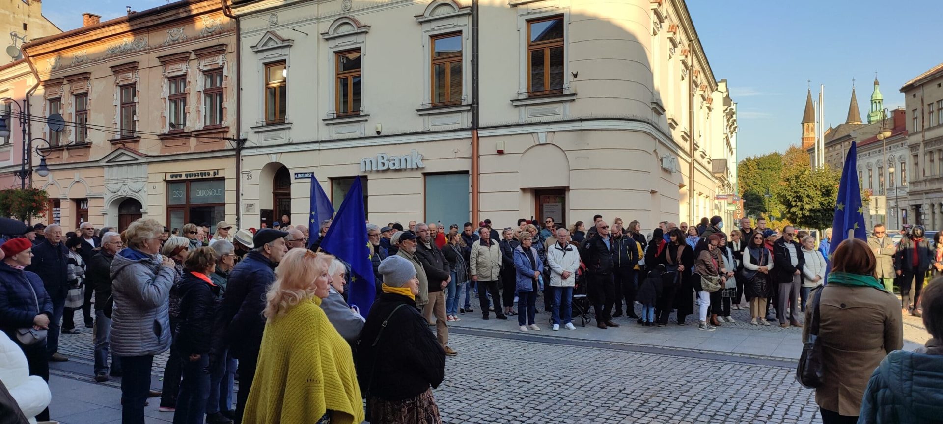Antyrządowa demonstracja w Nowym Sączu, protest w obronie obecności Polski w UE