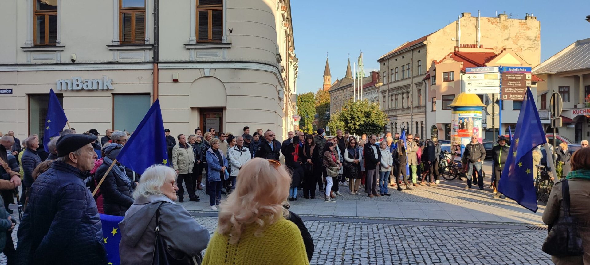 Antyrządowa demonstracja w Nowym Sączu, protest w obronie obecności Polski w UE