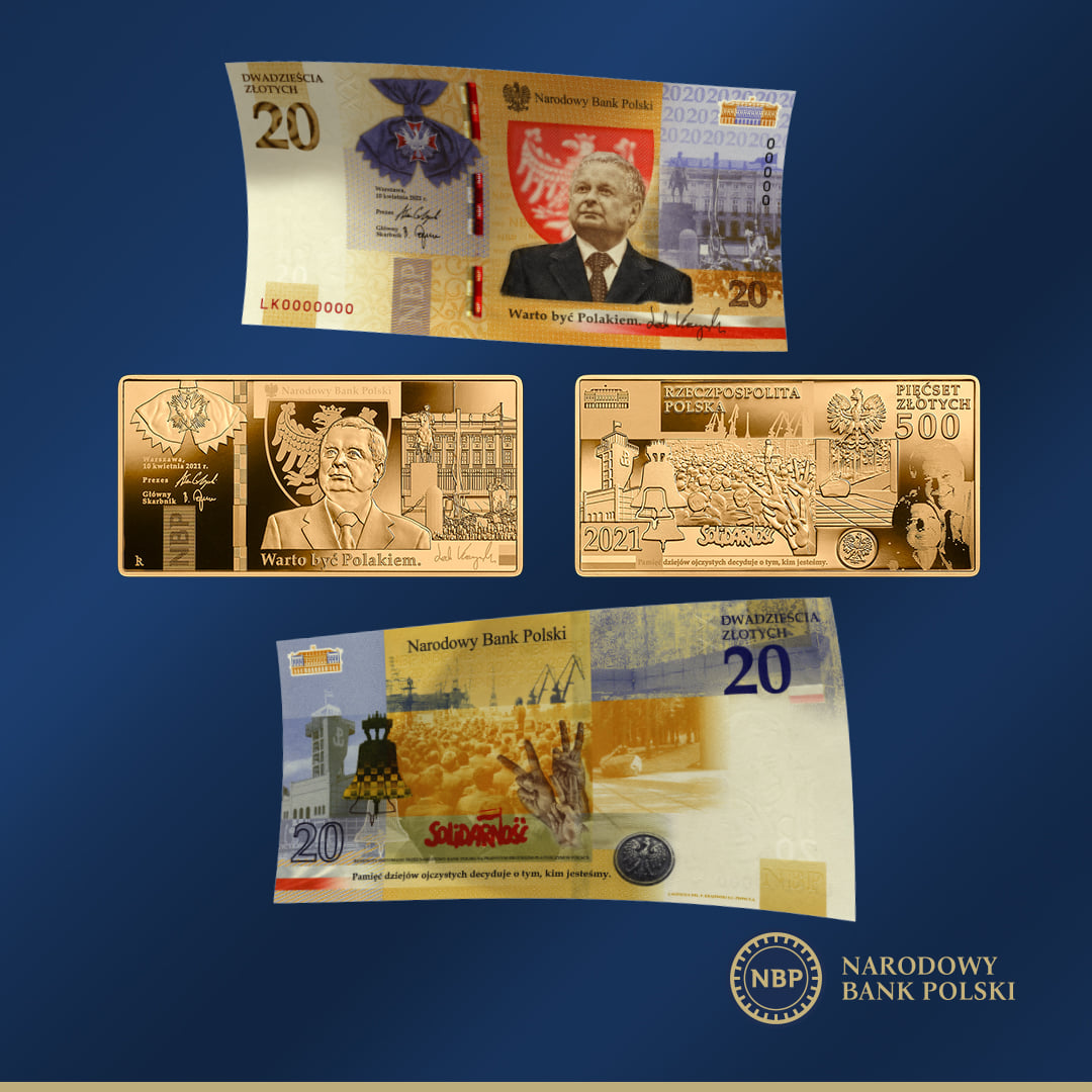 banknot i moneta Lech Kaczyński