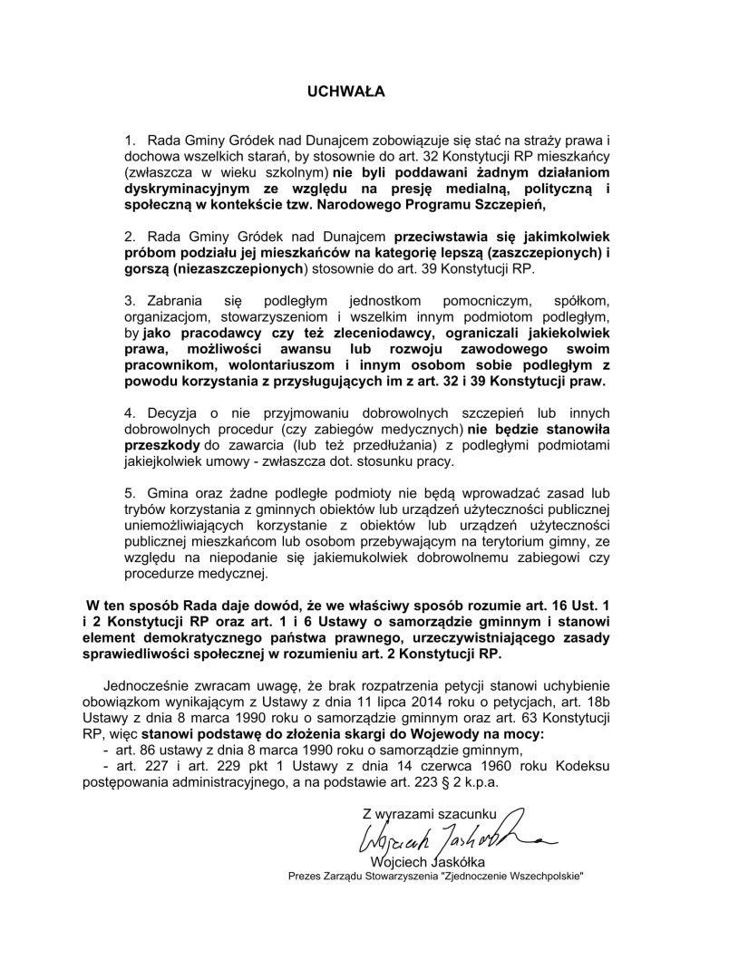 petycja, uchwała, segregacja COVID-19