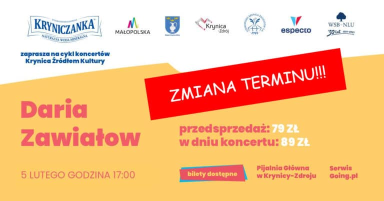 UWAGA! Zmiana terminu koncertu DARII ZAWIAŁOW!