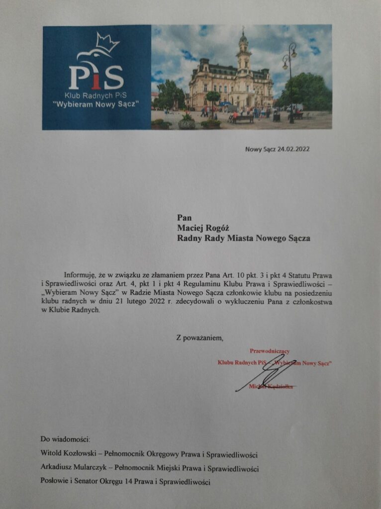 Maciej Rogóż wyrzucony z PiS