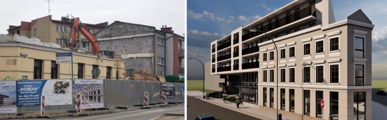 Nowy Sącz. Jeszcze kilka dni temu była tu kamienica. Jest gruzowisko. Będą apartamenty