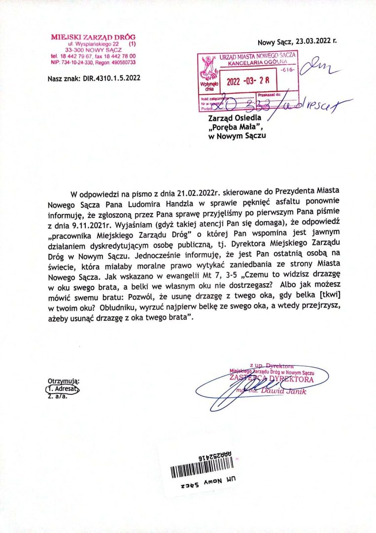 cytat z Pisma Świętego, Biblia, MZD, Nowy Sącz, Poręba Mała