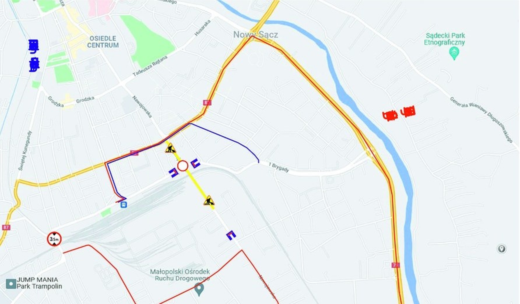 zamknięte skrzyżowanie Nowy Sącz