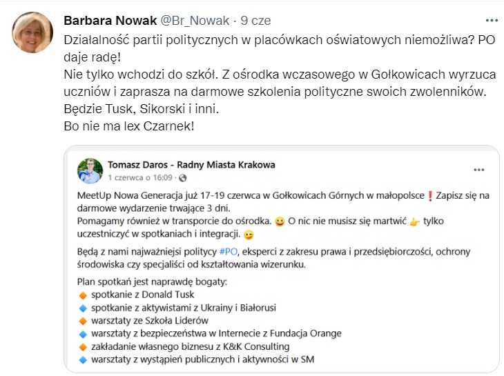 Meet up, Kurator Barbara Nowak, kontrowersje wokół spotkania w Gołkowicach Górnych,