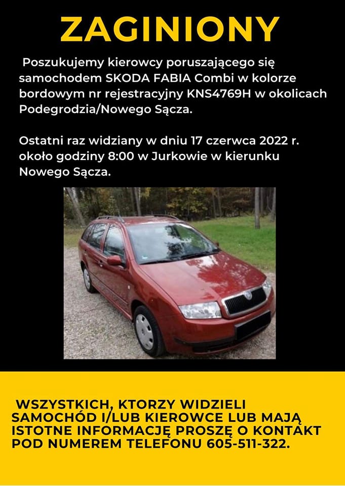 Zaginiony 62-latek, Podegrodzie, Nowy Sącz