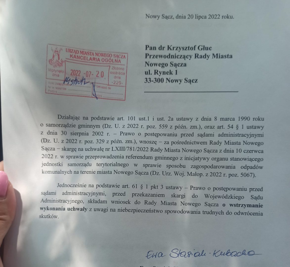 spalarnia Nowy Sącz, skarga
