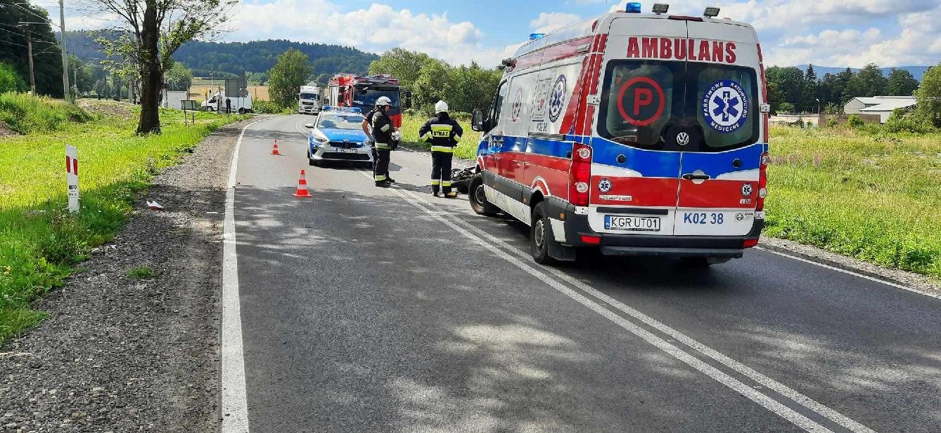 wypadek skutera z samochodem osobowym, Stróże, Biała Niżna