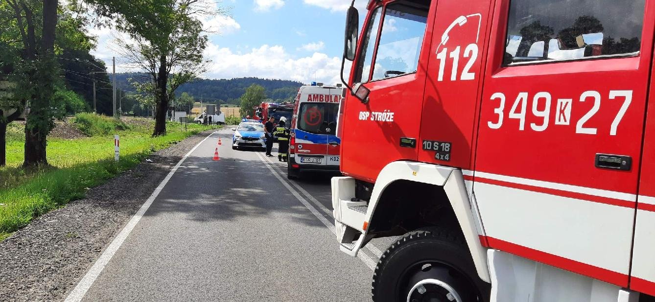 wypadek skutera z samochodem osobowym, Stróże, Biała Niżna