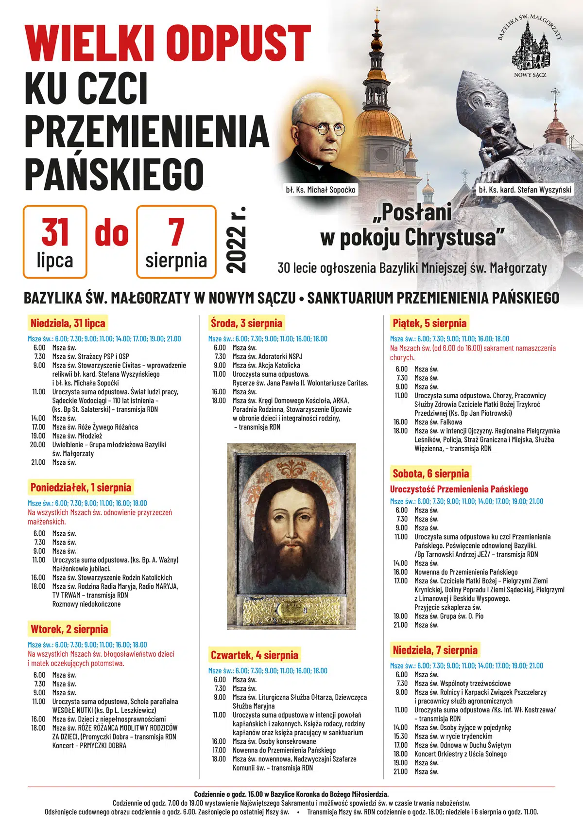 odpust, Przemienienie Pańskie, Nowy Sącz, harmonogram odpustu, nabożeństw 