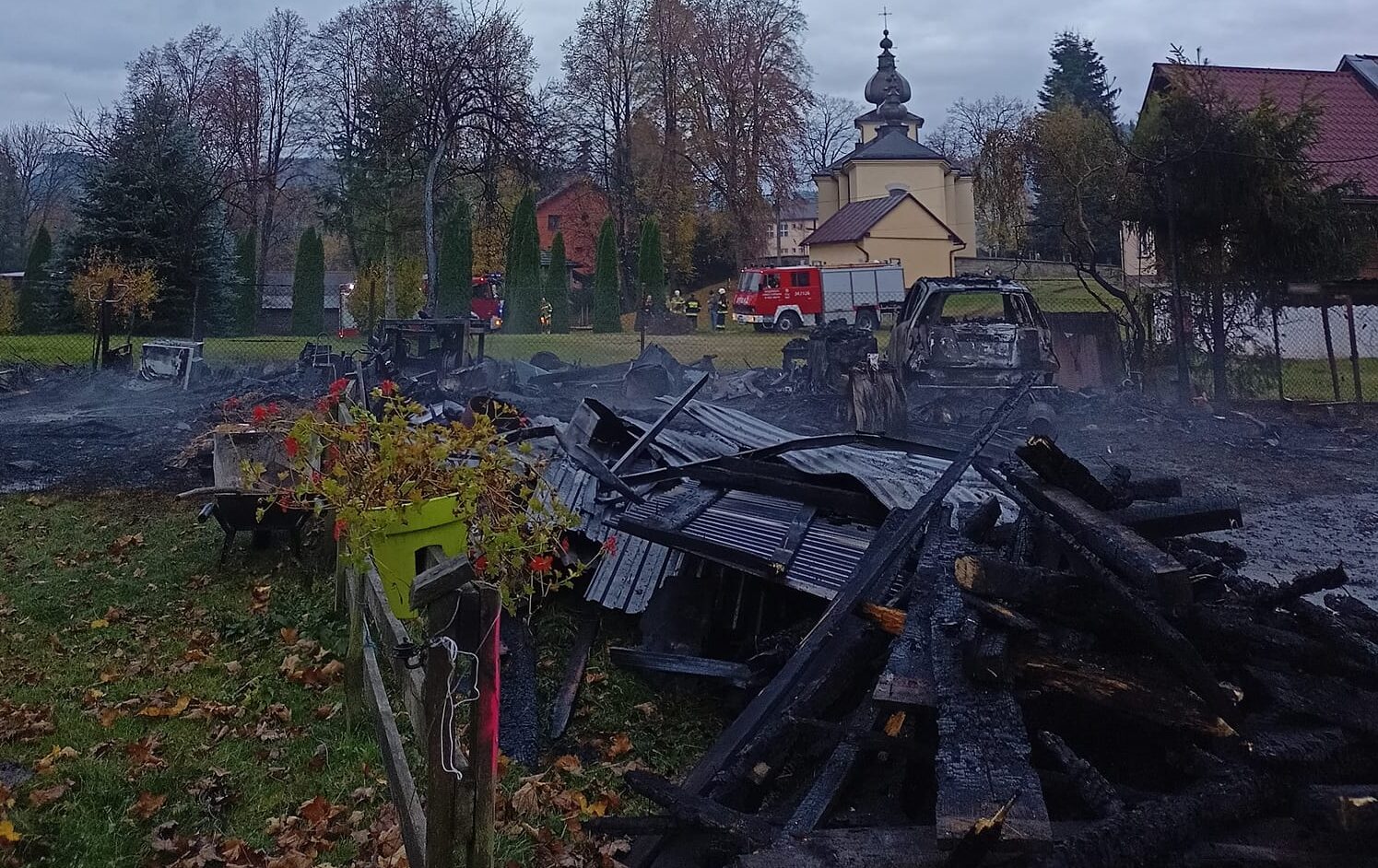 Florynka, pożar garażu,