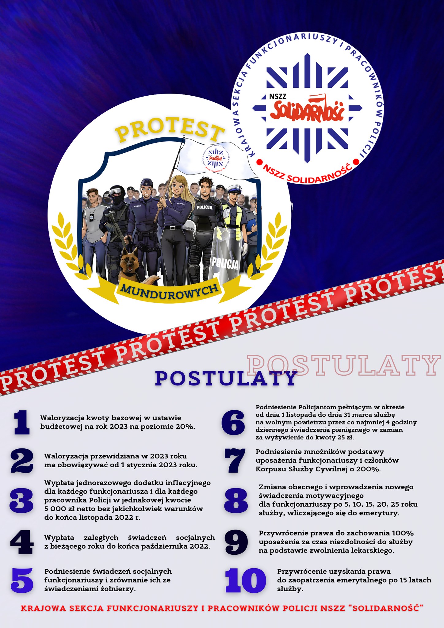 postulaty, policja, protest, 2022