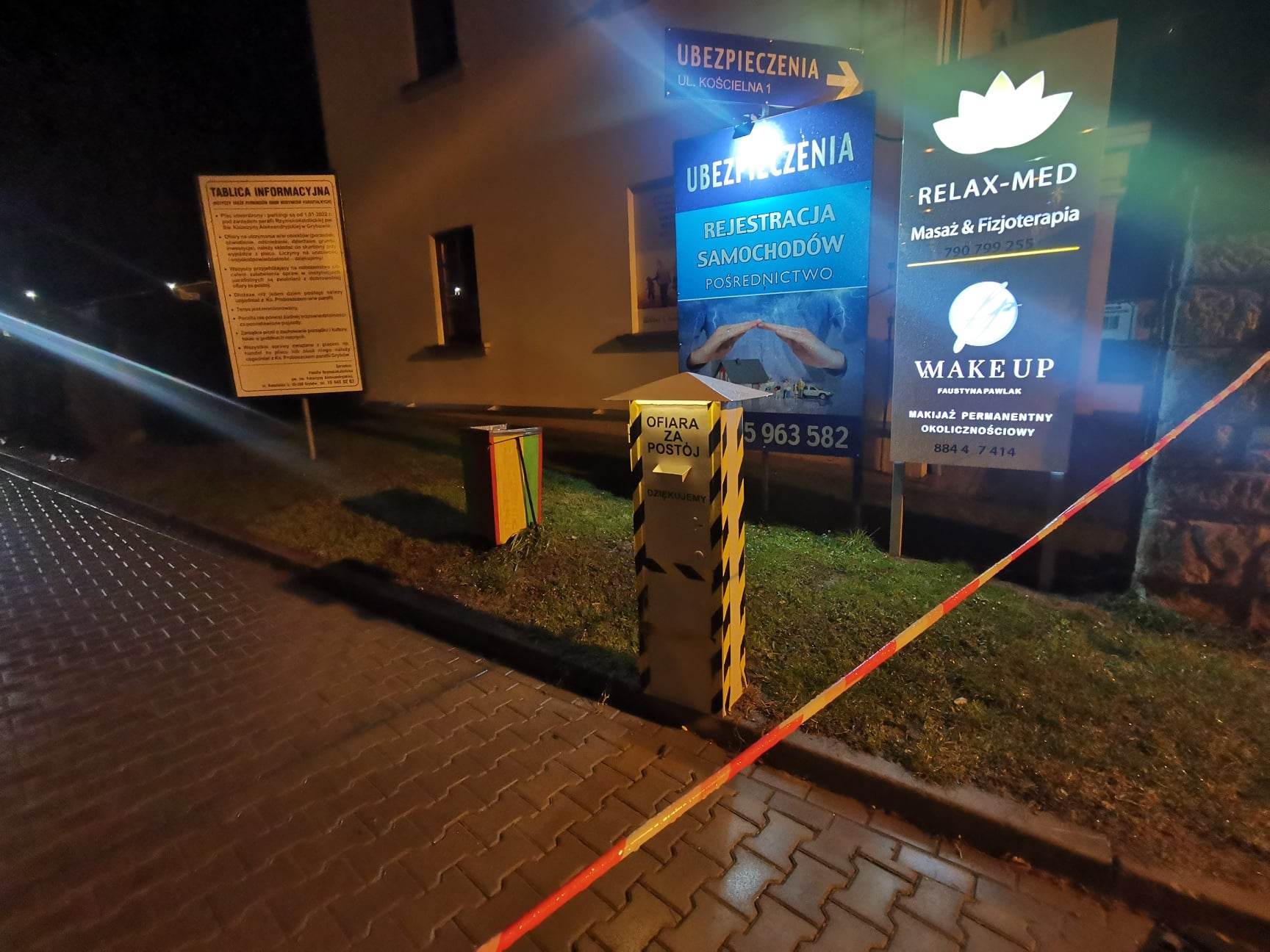 Grybów, uszkodzone pojazdy, wycinka drzew, Bazylika Mniejsza, parking