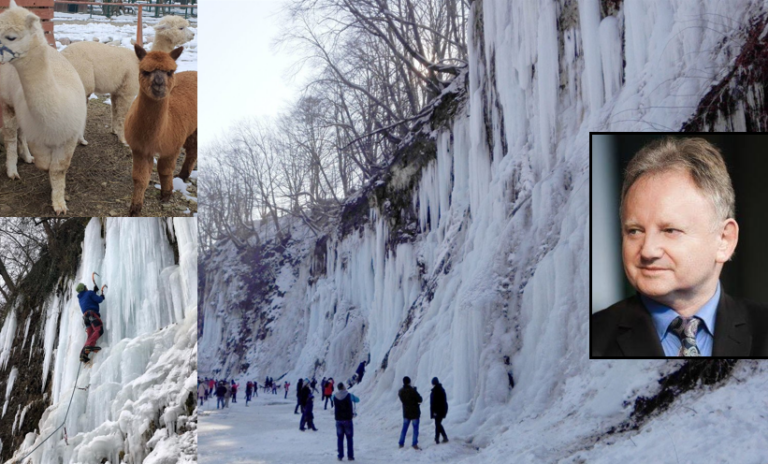 Burmistrz Muszyny Jan Golba zachwycony lodospadami i Żywym Ogrodem (zdjęcia)