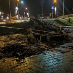Grybów, uszkodzone pojazdy, wycinka drzew, Bazylika Mniejsza, parking