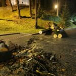 Grybów, uszkodzone pojazdy, wycinka drzew, Bazylika Mniejsza, parking
