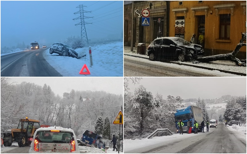 Sądecczyzna, trudne warunki na drogach, kolizje, wypadki