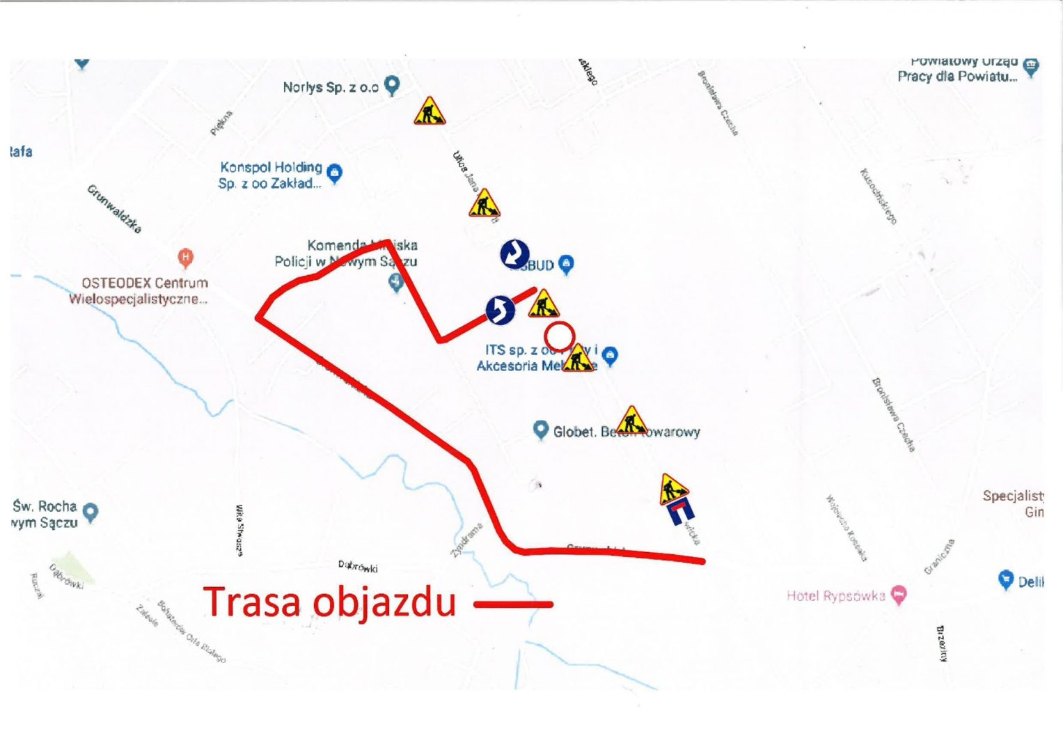 objazd - Jana Pawła II