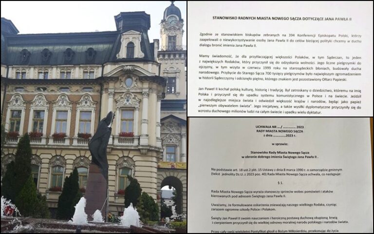 Nowy Sącz. Jedni uchwałą, drudzy stanowiskiem chcą bronić św. Jana Pawła II. Finał? Brak jednomyślności