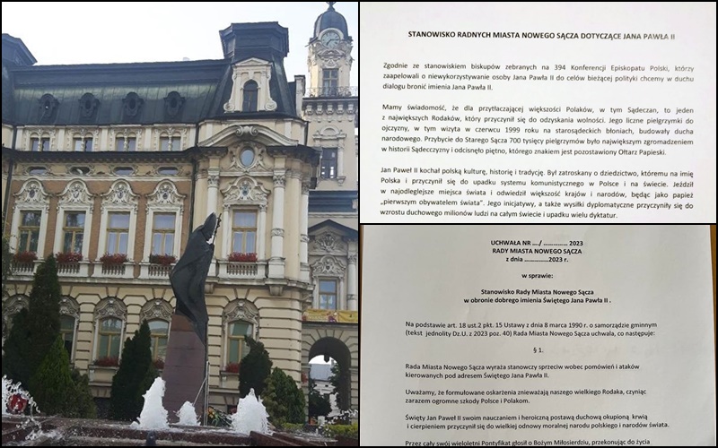 JPII, stanowisko, uchwała, projekt uchwał, Nowy Sącz w obronie Jana Pawła II