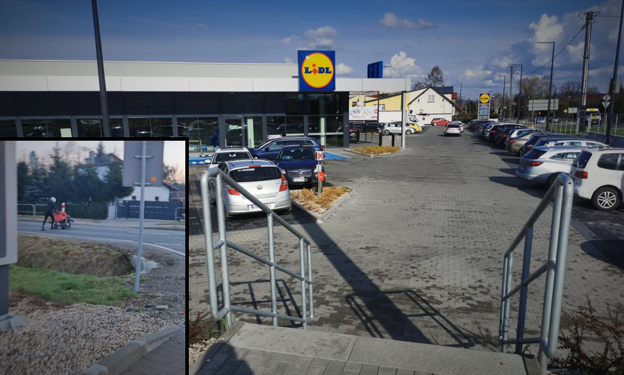 Chełmiec, Lidl, problem dla inwalidów, pieszych z dojściem do sklepu